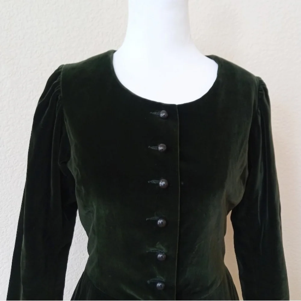 🤍 Saint Laurent vintage 1970s dark green velvet Victorian-inspired blaze - Picture 3 of 10